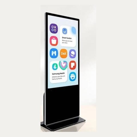 Two digital standees showing red sale display and black digital display